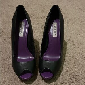 Jennifer Lopez Black and Purple Peep Toe Heels